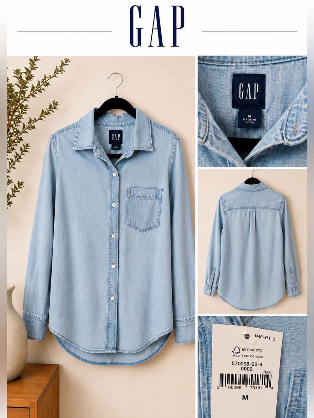 GAP Light Blue Washed Chambray Denim Button-Up Shirt
